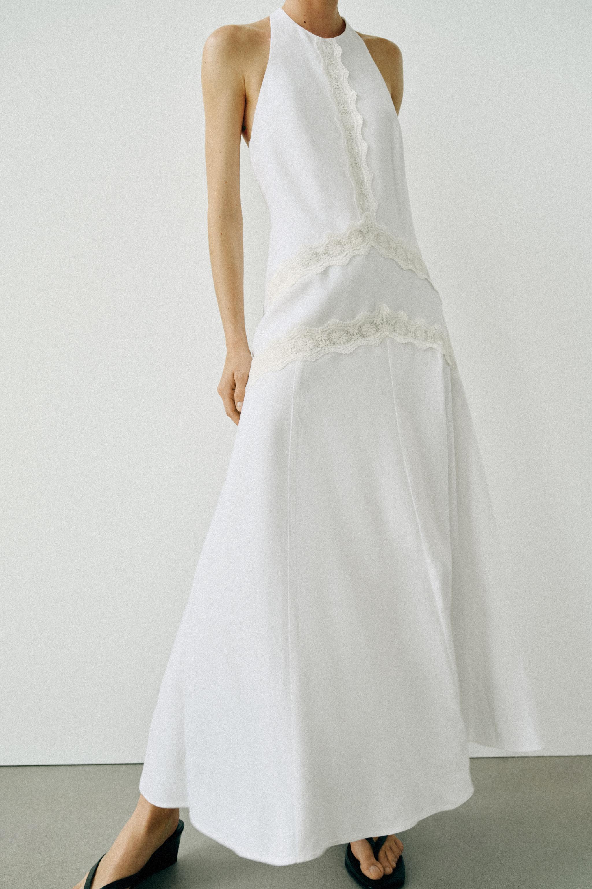 COMBINATION LINEN MIDI DRESS